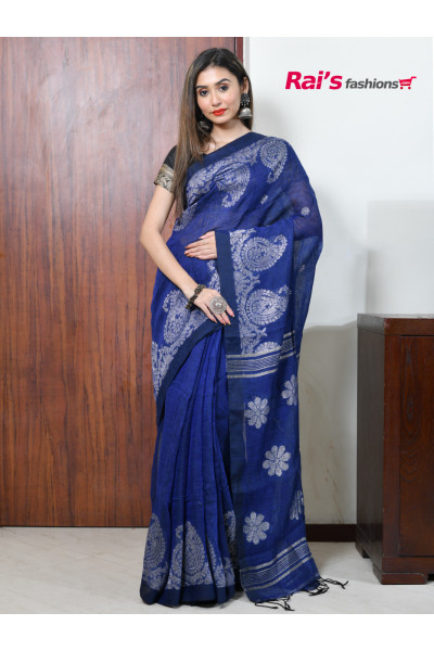 Natural Fabric Linen By Linen Saree With Fine Handweaving Banarasi Work Saree (KR127)